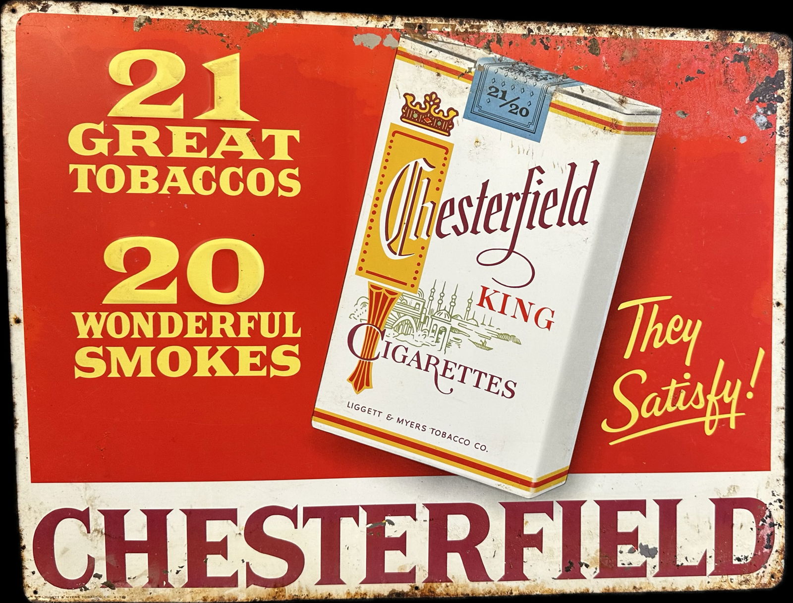 1950s Chesterfield King Cigarettes Embossed Metal Tobacco Sign (1 of 6)