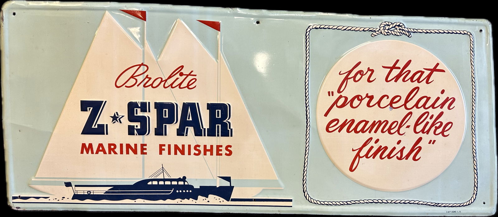 1950s Brolite Z-Spar Marine Finishes "For That Porcelain Enamel-Like Finish" Embossed Metal Sign (1 of 5)