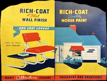 Pair 1950s Rich-Coat House Paints & Wall Finish Cardboard Easel Back Signs