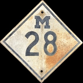 Vtg 1940s 50s M 28 Michigan Highway Painted Metal Road Sign