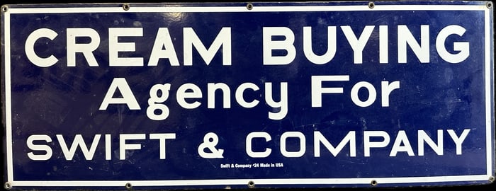 1940s 50s Cream Buying Agency For Swift & Company Porcelain & Metal Sign