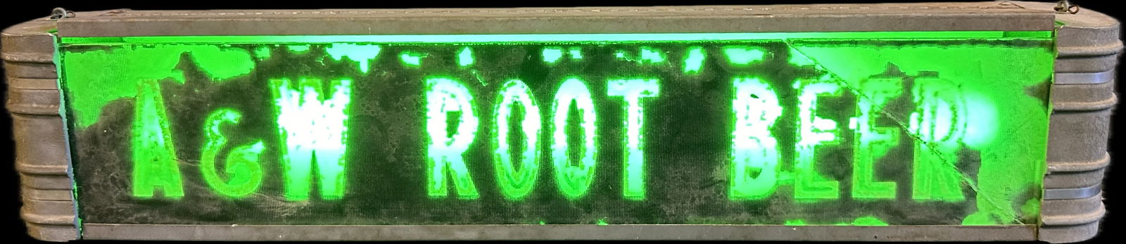 1940s 50s A&W Root Beer Hanging Lighted Glass & Metal Sign Working 28" (1 of 11)