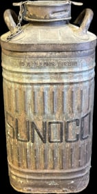 1920s 30s Sunoco Motor Oil 10 Gallon Ellisco Metal Oil Can Canister