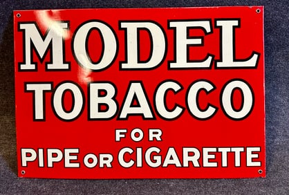 NOS 1950s Model Tobacco For Pipe or Cigarette Painted Metal Sign 19"