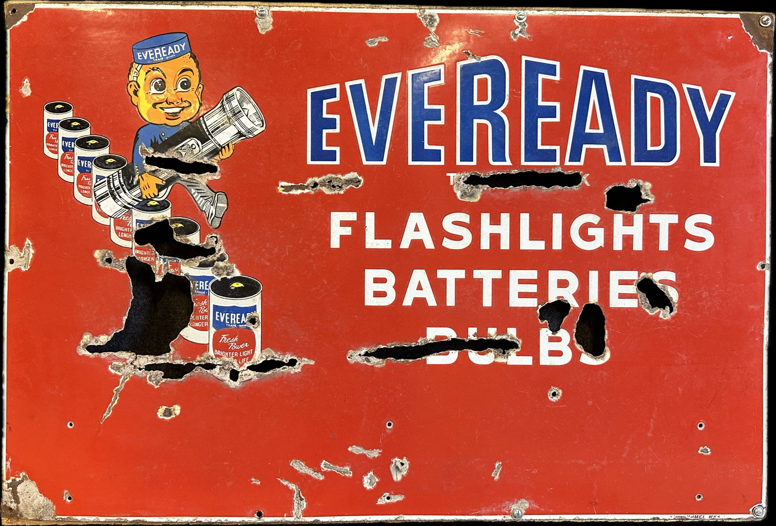 1930s 40s Eveready Flashlights Batteries& Bulbs Porcelain Sign 36" (1 of 10)