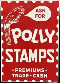 1950s Ask For Polly Stamps Premiums-Trade-Cash DST Double Sided Metal Sign 28"