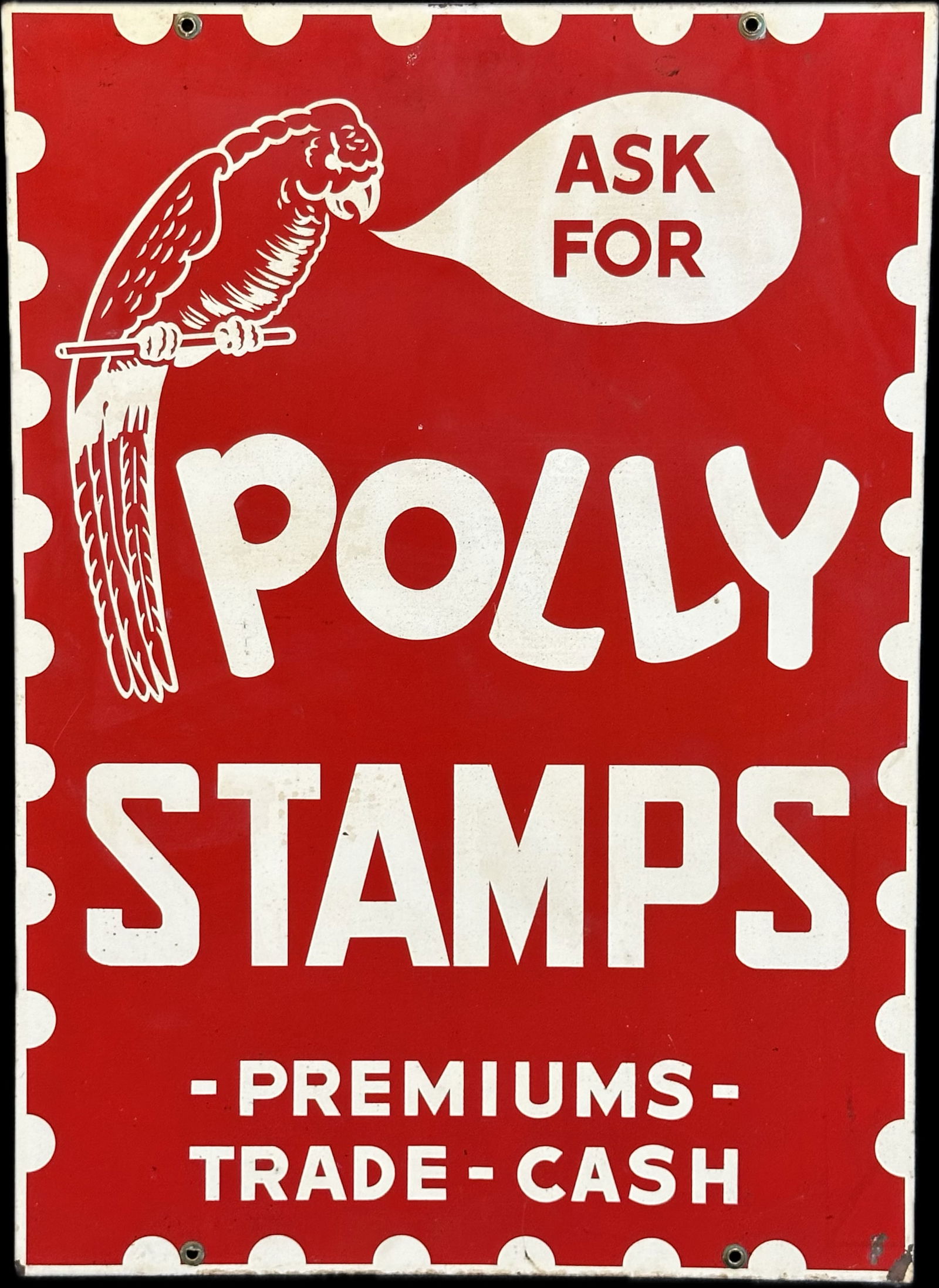 1950s Ask For Polly Stamps Premiums-Trade-Cash DST Double Sided Metal Sign 28" (1 of 5)
