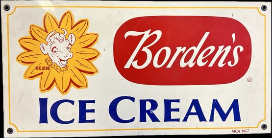 Vtg 1970s Bordens Ice Cream Elsie The Cow Painted Metal Sign 24"