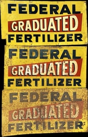 Lot of 3 1950s Federal Granulated Fertlizers Embossed Painted Metal Signs 31"