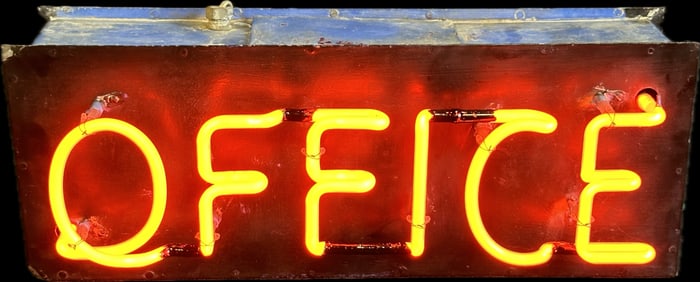 1950s Industrial "Office" Working Neon Sign Metal Can 25.5"