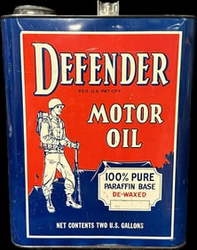 1940s Defender Motor Oil 2 Gallon Oil Can Pennsylvania Petroleum Phila.PA