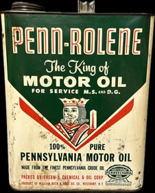 1940s 50s Penn-Rolene King of Motor Oils 2 Gallon Oil Can Therm-X Chemical Co