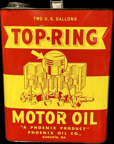1940s 50s Top-Ring Motor Oil 2 Gallon Oil Can Phoenix Oil Co Augusta GA
