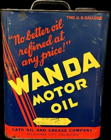 1940s Wanda Motor Oil 2 Gallon Oil Can Cato Oil & Grease Co Oklahoma City