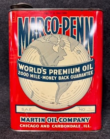 Marco-Penn 2000 Mile Money Back Martin Oil Co 2 Gallon Can Chicago Illinois