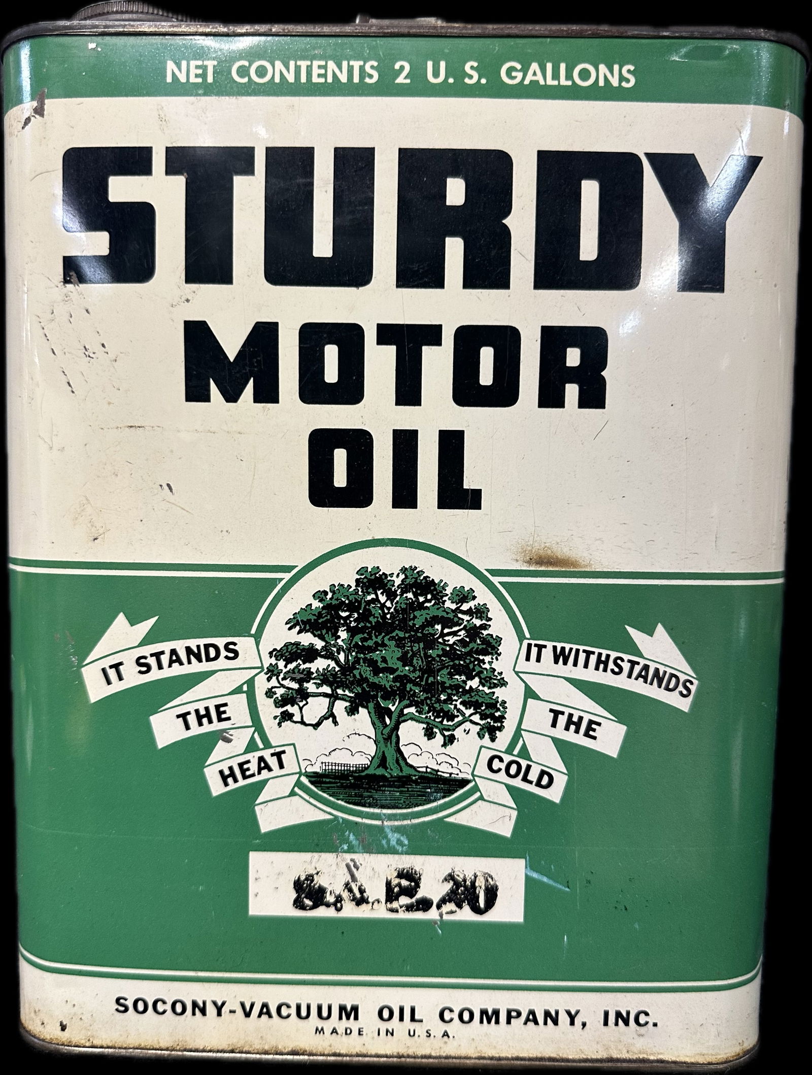 Sturdy Motor Oil Socony Vacuum 2 Gallon Can w/ Great Tree Graphics (1 of 6)