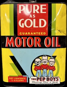Pep Boys Pure As Gold 2 Gallon Motor Oil Can EX+ Graphics