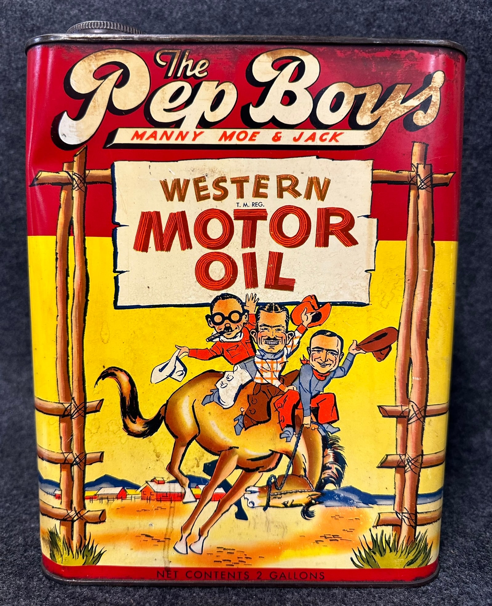 1930s The Pep Boys Western Motor Oil 2 Gallon Can w/ Amazing Graphics (1 of 6)