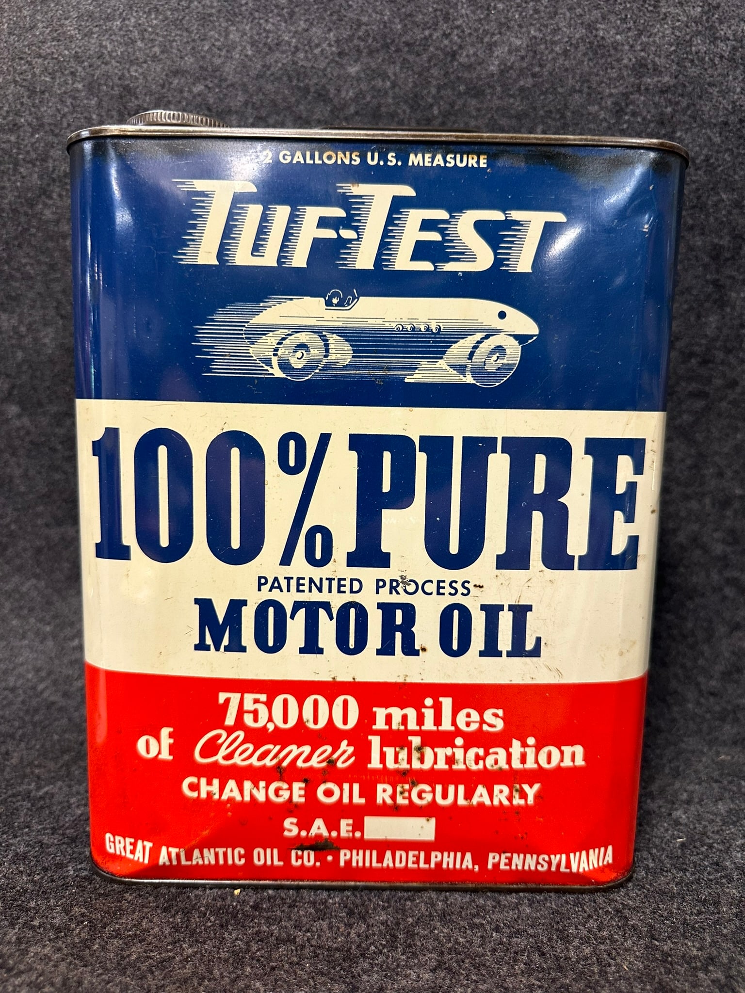 Tuf-Test 100% Pure Motor Oil 2 Gallon Can w/ Race Car Graphics (1 of 5)