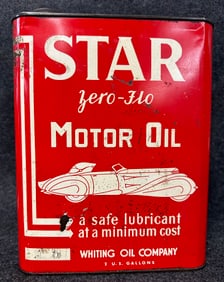 Star Zero Flo Motor Oil Whiting Oil Co. 2 Gallon Can w/ Car Graphics