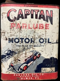 Capitan Parlube Peak Of Quality 2 Gallon Motor Oil Can Beckett Bros Holmes PA