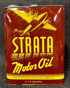 Strata Motor Oil 2 Gallon Can w/ Airplane Graphics by Tiona Petroleum Philadelphia PA