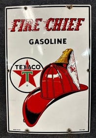 Fire Chief Gasoline 18" x 12" Original Porcelain Gas Pump Globe Dated 1962