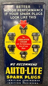 Original 1950s Auto Light Spark Plugs Single Sided Tin Advertising Sign