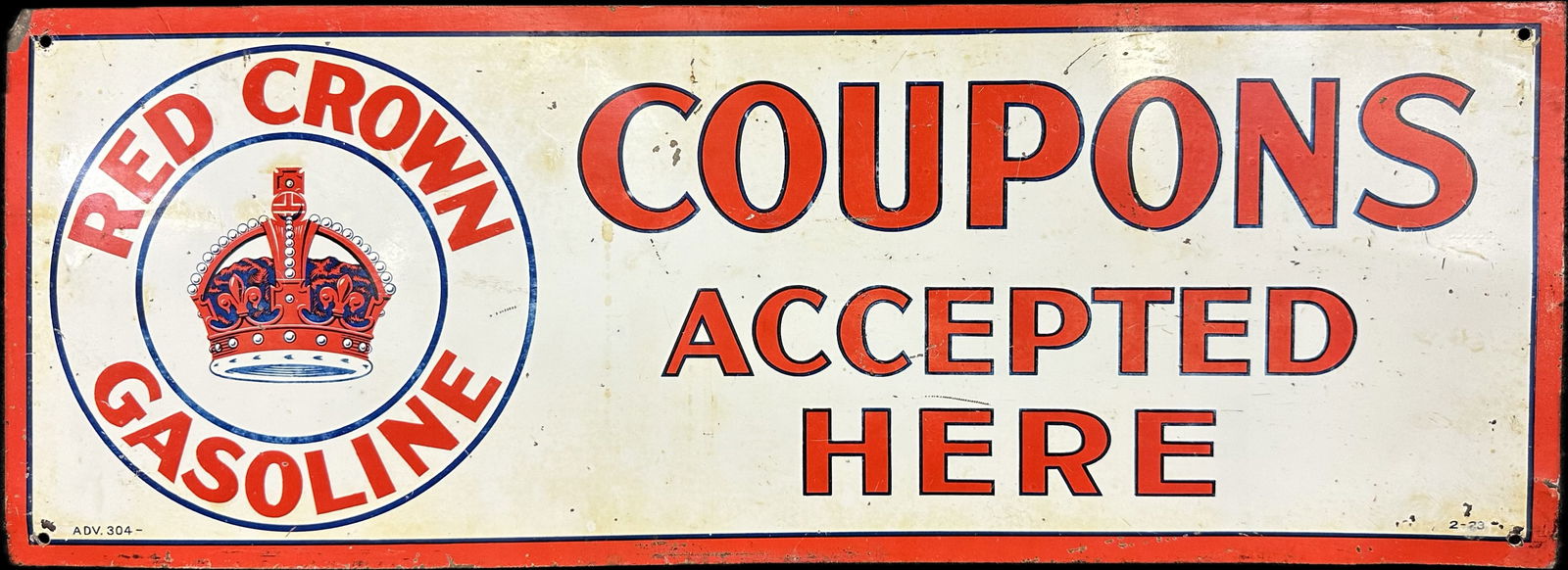Red Crown Gasoline Dated 1923 Coupons Accepted Here Double Sided Tin Advertising Sign (1 of 10)
