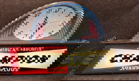 Vintage 1930s Champion Spark Plug Advertising Lighted Counter Top Advertising Clock Sign