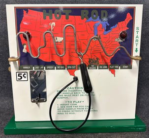 NOS Vtg 1950s 60s HOT ROD Coin Operated 5 Cent Booz Barometer Game