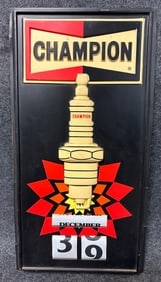 Vintage 1960s Champion Spark Plugs Pepertual Plastic Molded Calendar Sign