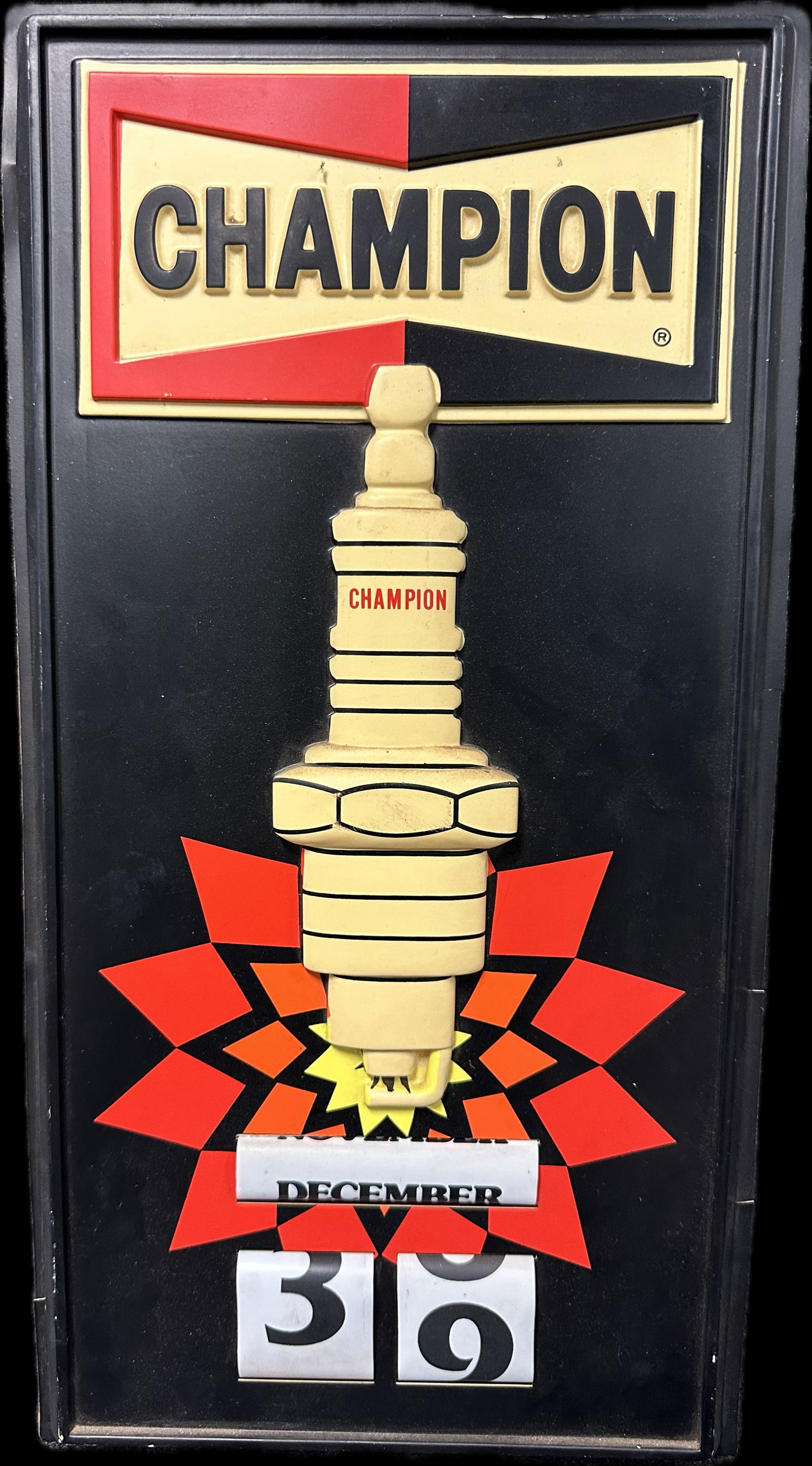 Vintage 1960s Champion Spark Plugs Pepertual Plastic Molded Calendar Sign (1 of 8)