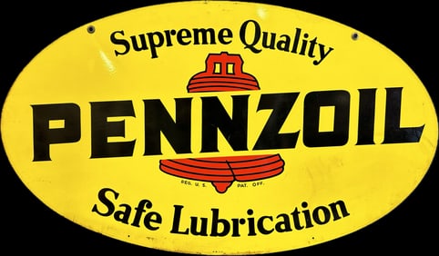 Pennzoil Supreme Quality Double Sided Painted Metal Advertising 1970s Sign