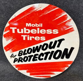 NOS Mobil Oil Ca. 1940s-50s Tubeless Tires Blowout Protection Tire Insert Advertising Display Sign