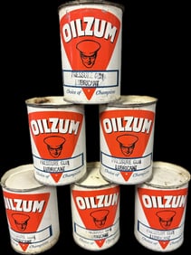 Lot 6 FULL NOS Oilzum Metal 1 Lb Grease Cans Pressure Gun Lubricant w/ Oswald