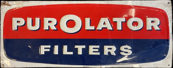 Vtg 1950s Purolator Filters Embossed Tin Metal Advertising Sign