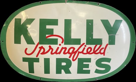 Vtg 1950s Kelly Springfield Tires Convex 3' Gas & Oil Advertising Sign