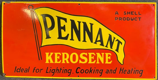 Vintage Pennnant Kerosene Single Sided Porcelain Advertising Sign