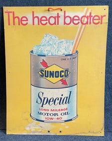 Sunoco The Heat Beater 60s Special Motor Oil Cardboard Advertising Sign