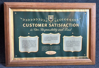 General Motors Customer Satisfaction Original Paper Wood Framed 1950s Dealership Advertising Sign