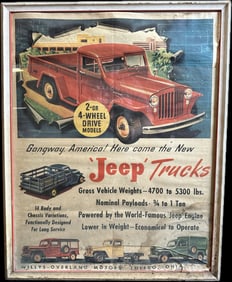 Original 1940s Jeep Trucks Willys Overland Motors Toledo Ohio Original Framed Paper Poster