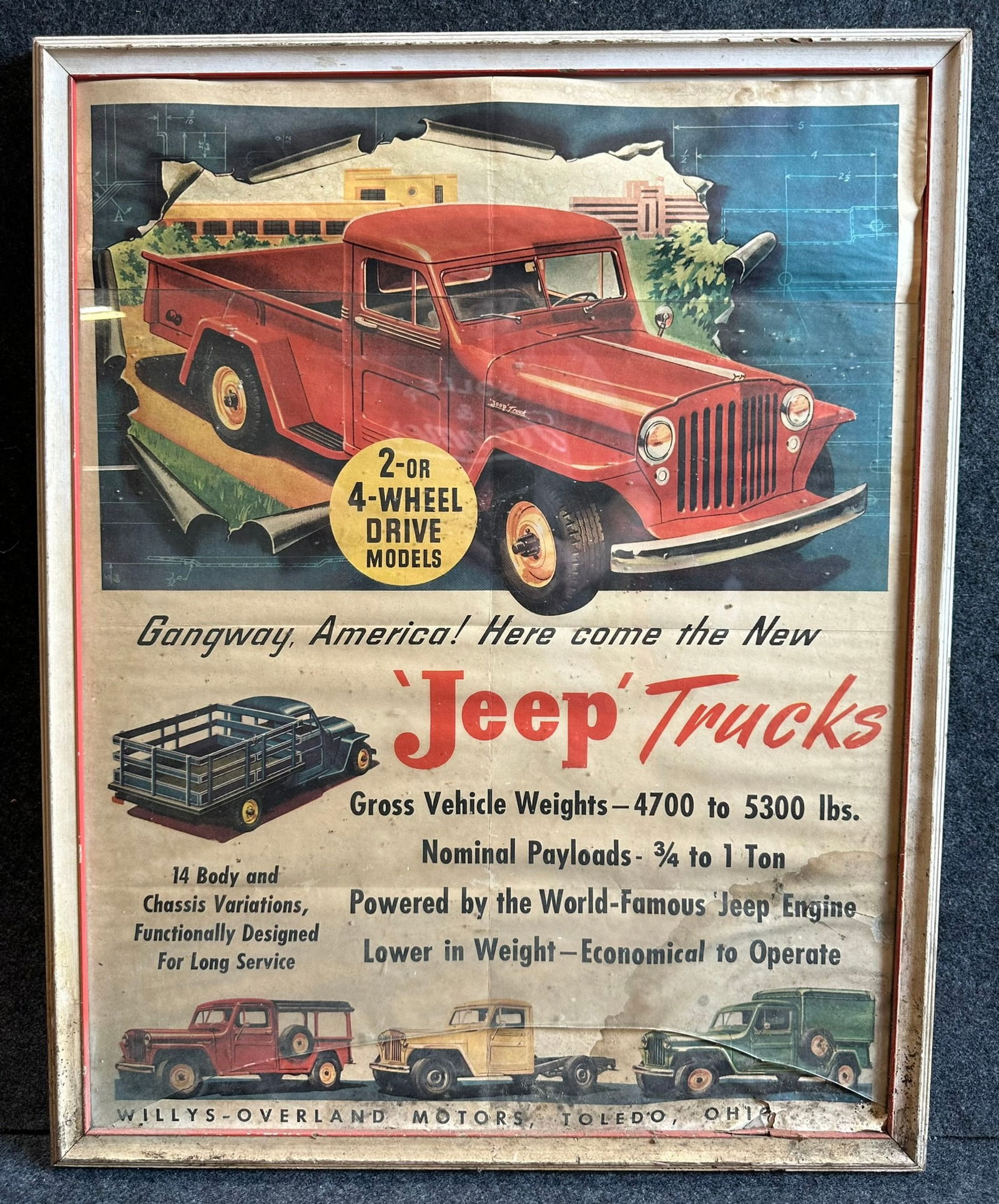 Original 1940s Jeep Trucks Willys Overland Motors Toledo Ohio Original Framed Paper Poster (1 of 8)