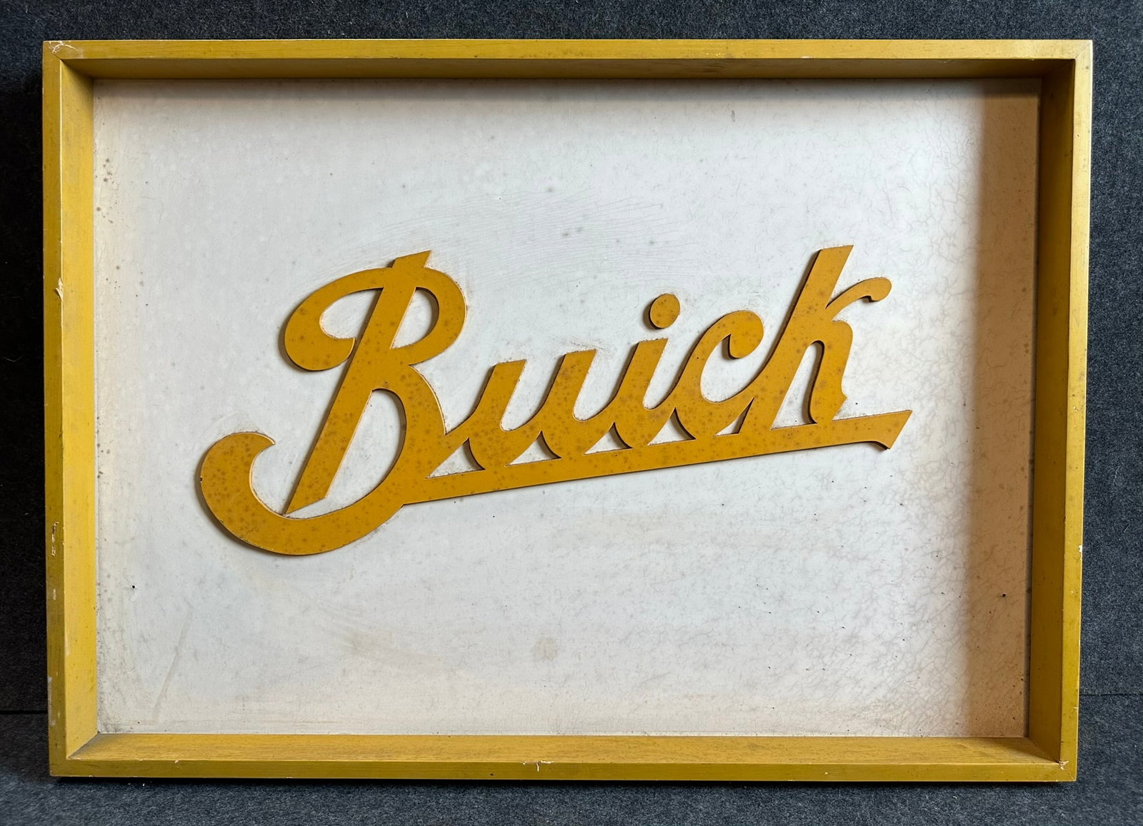 Original 1960s Buick Yellow & White Wooden 42" Dealership Sign: 41.5" x 29.5'" x 3"