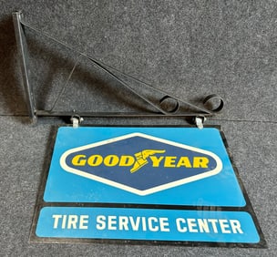 Goodyear Tire Service Center Double Sided Painted Metal Advertising Sign w/ Metal Bracket
