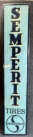 Semperit Tires Embossed Two Tone Blue 1940s-50s Metal Advertising Sign
