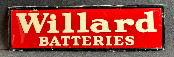 Willard Batteries Embossed Metal 1949 Advertising Sign
