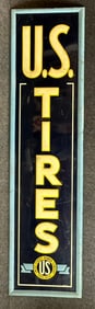 US Tires Embossed 6' Tall 1930s Metal Advertising Sign