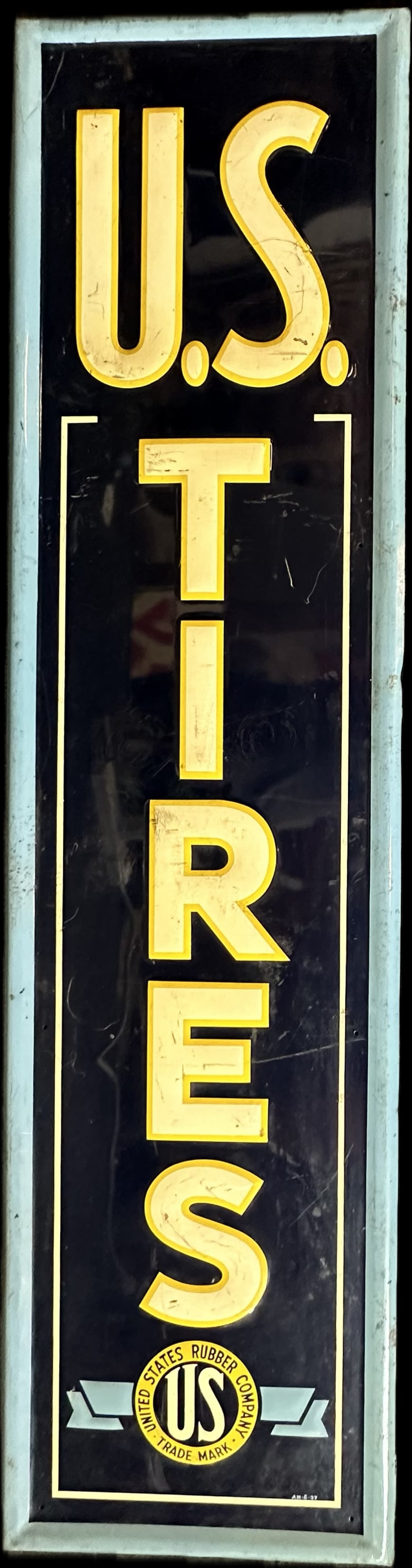 US Tires Embossed 6' Tall 1930s Metal Advertising Sign (1 of 7)