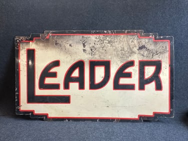 5.5' Vtg 1930s Original Leader Double Sided Porcelain Advertising Service Station Sign
